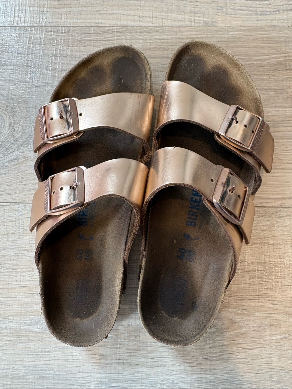 Birkenstock Arizona Metallic Rose Gold Sandals